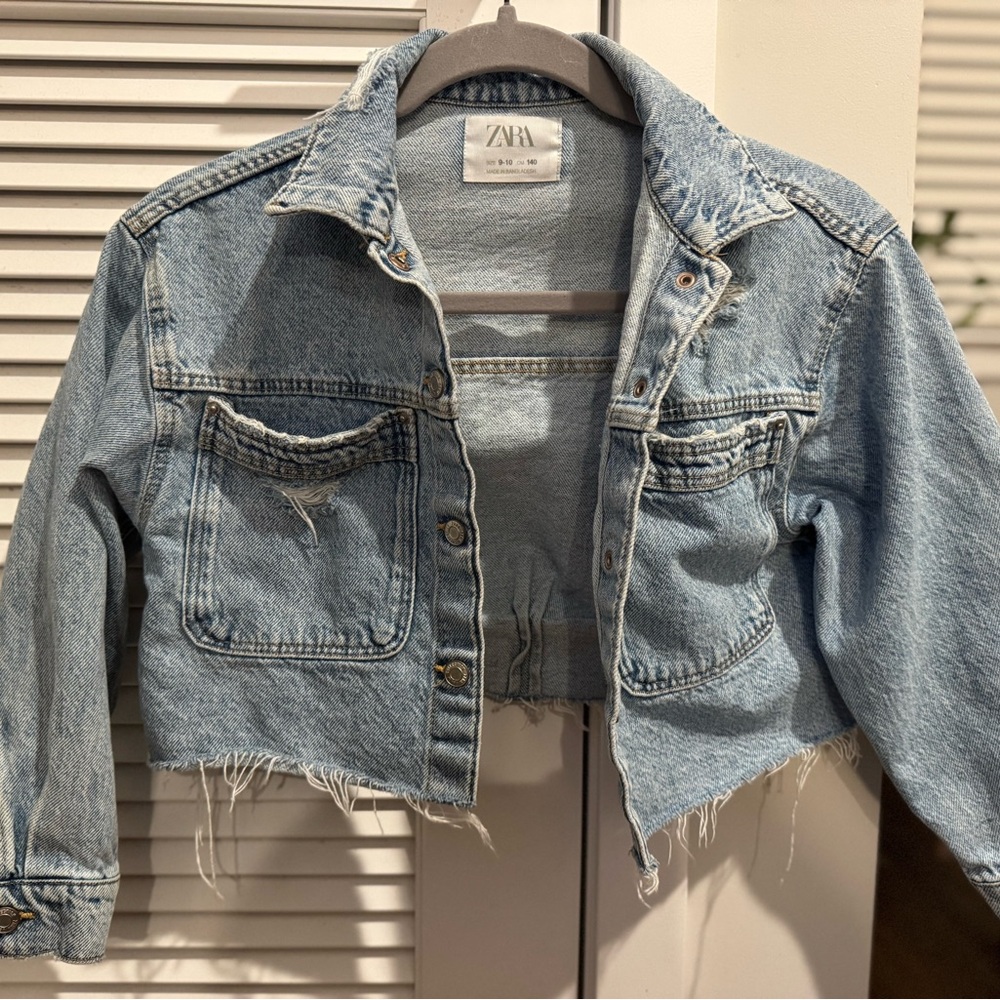 Girls Zara Denim Cropped Jacket Size: 9